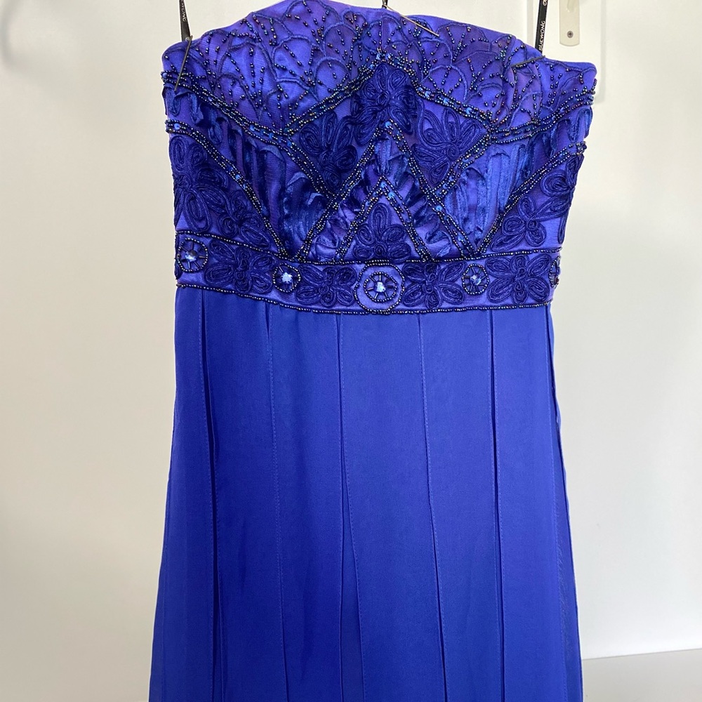 Sue Wong Royal Blue Strapless Beaded Mini Dress